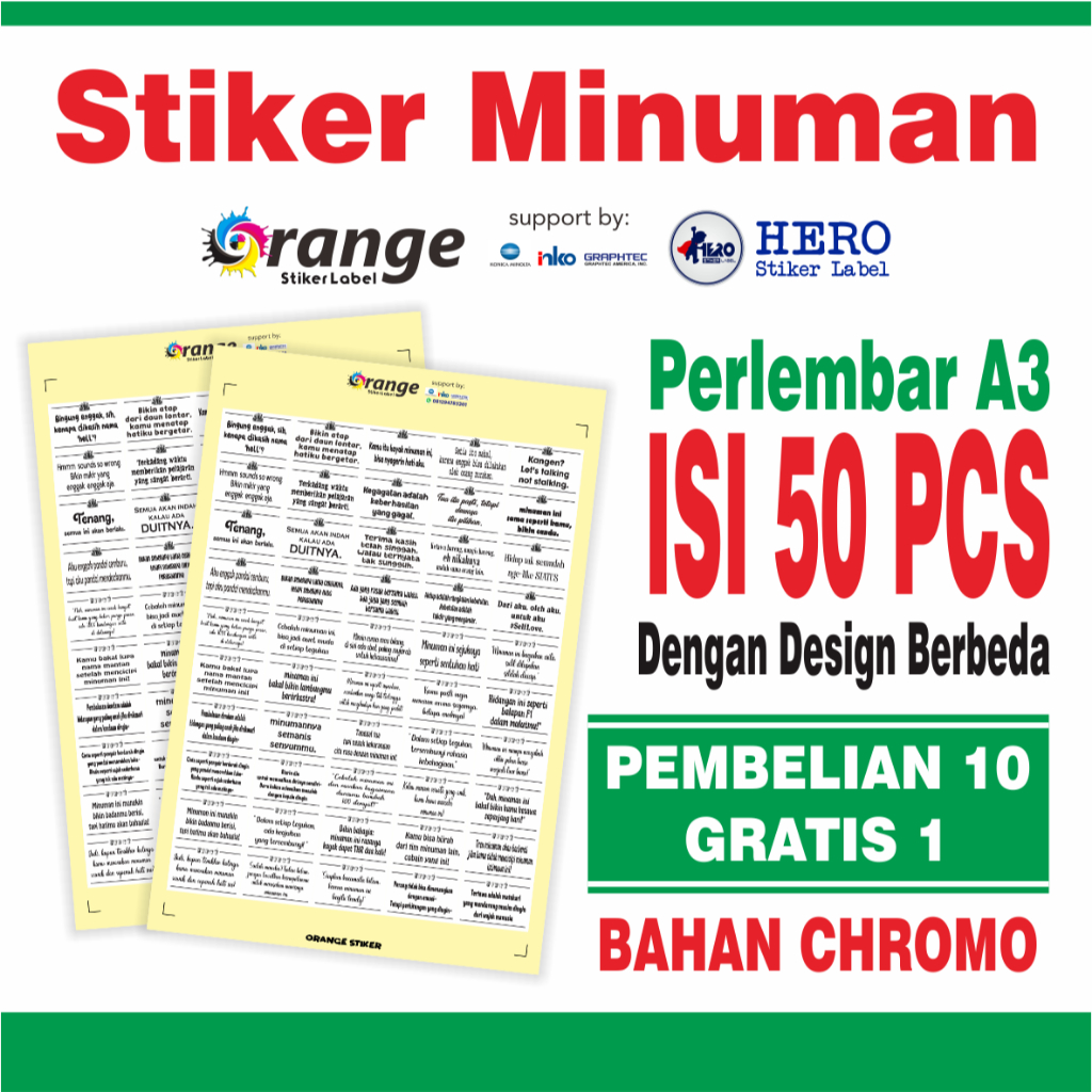 

STIKER MINUMAN, STIKER KATA-KATA BUAT CUP MINUMAN, STIKER CUP MINUMAN, STIKER KROMO, STIKER QUATES, STIKER KATA KATA LUCU BUAT KEMASAN MINUMAN, PERLEMBAR ISI 50 PCS DESIGN BERBEDA MINIM ORDER 3 LEMBAR A3