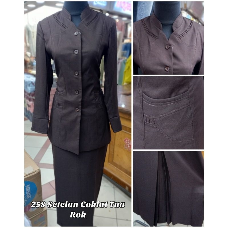 seragam kejaksaan wanita warna cokelat tua stelan rok span  blazer dinas pns bahan polyester