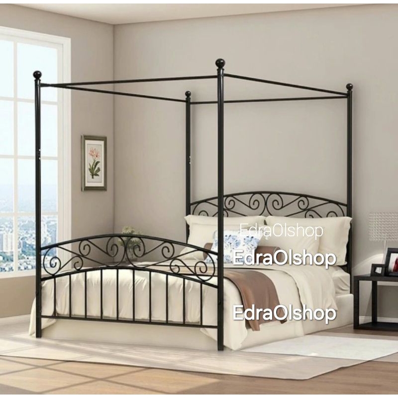 Ranjang Ukiran Besi Klasik Tiang Kelambu Divan Jadul Aesthetic Kuat Murah Mewah