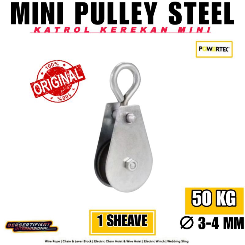 MINI PULLEY KATROL KEREKAN 50 KG 12MM 1SHEAVE POWERTEC | KATROL MINI 50KG