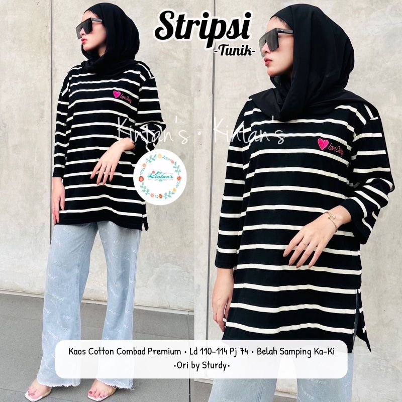 caesha kaos stripe import ori hana kaos garis garis wanita kaos lengan panjang oversize tunik kaos j