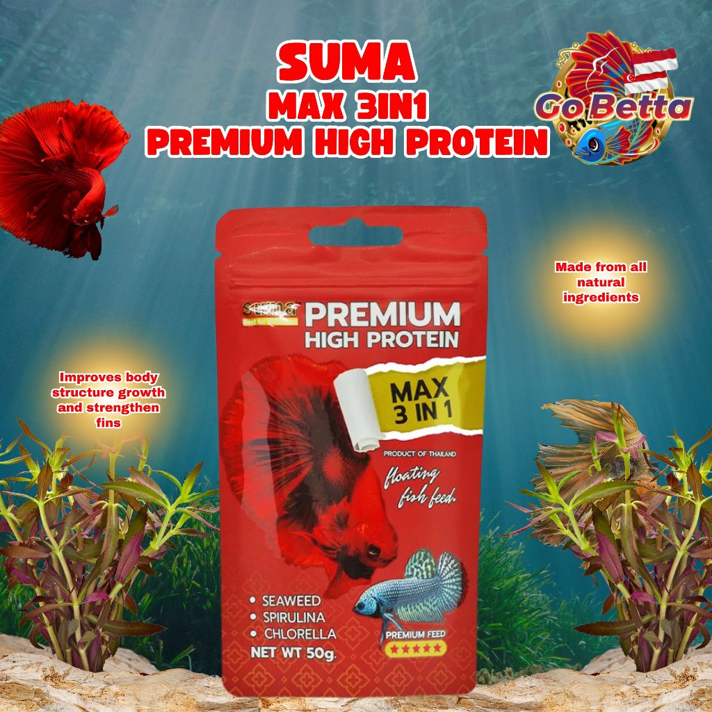 🇮🇩 SUMA THAILAND - PELLET PREMIUM HIGH PROTEIN BETTA FEED MAX 3 IN 1 UKURAN BESAR (50 G) | FRESH STO