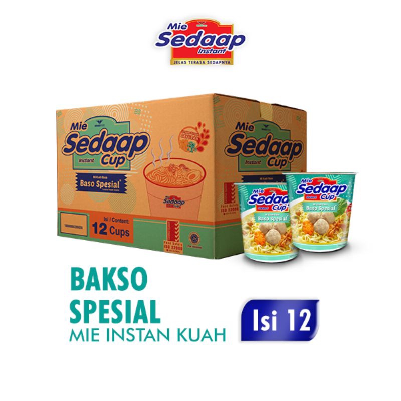 

Mie Sedaap Cup Mi Kuah Rasa Baso Spesial (1 dus/12 cups)
