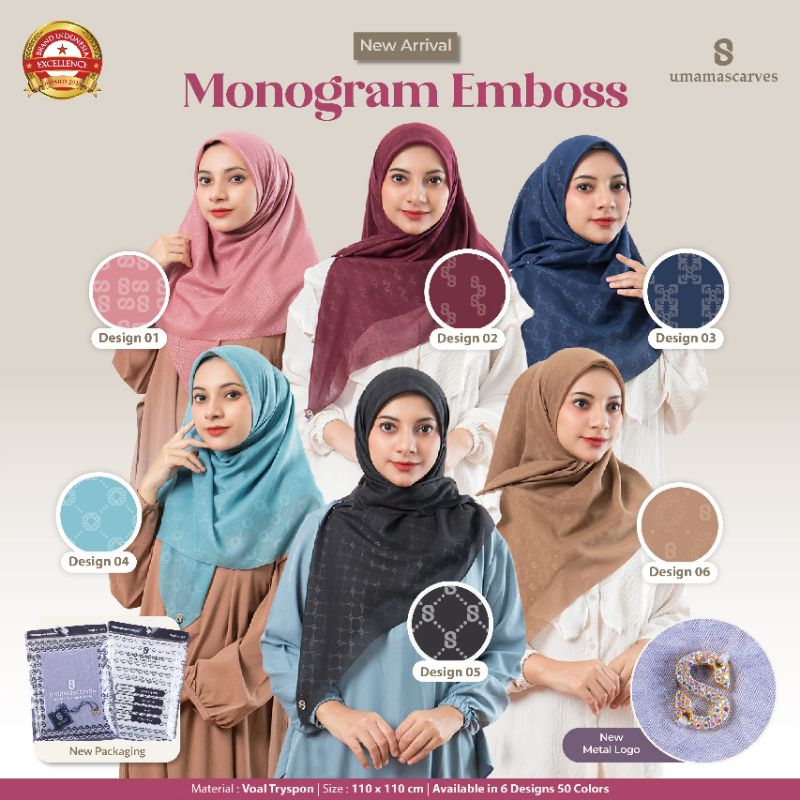 (UMAMA SCARVES) HIJAB UMAMA VOAL TRYSPON MONOGRAM EMBOSS/HIJAB SEGIEMPAT UMAMA LUXURY