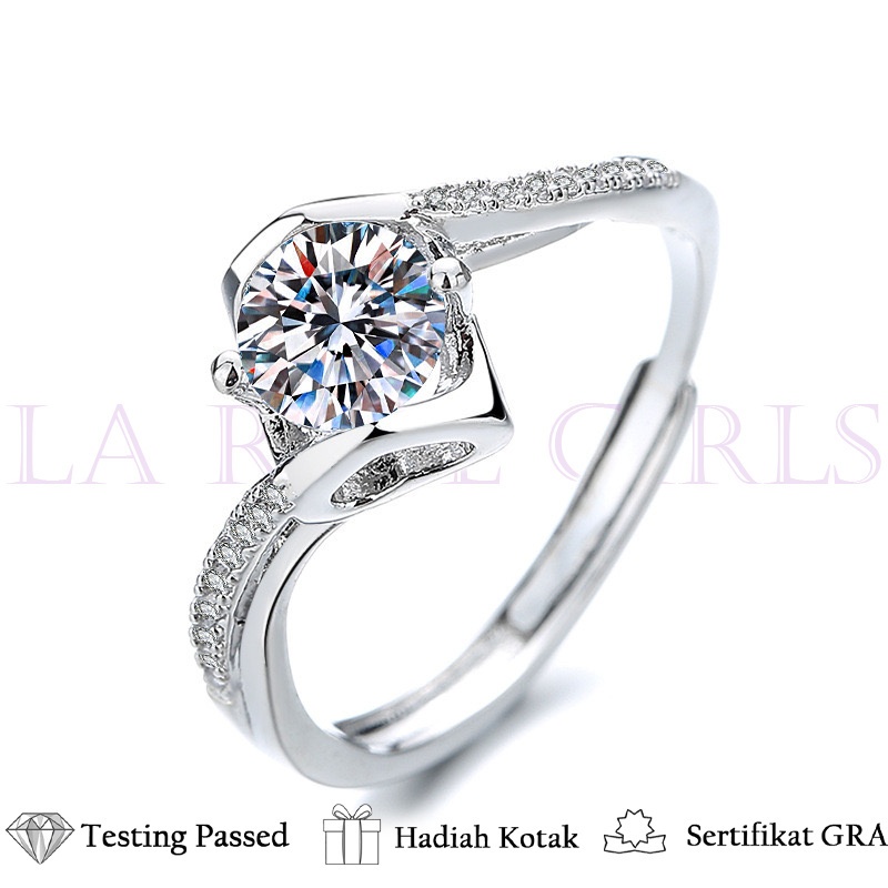 Cincin Moissanite Perak Asli 925 bersertifikat Anti Karat Cincin Lamaran Cordate Sertifikat GRA Desa