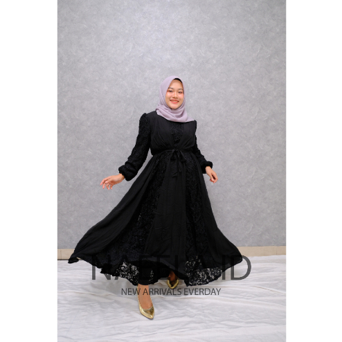 Nae Ella LFY Gamis Evy Premium Muslim Wanita Lafreya / Gamis Lebaran Elegan Model Brukat