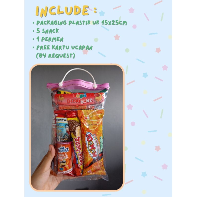 

PAKET SNACK ULANG TAHUN ANAK/SNACK ULTAH ANAK/PAKET ULTAH/SOUVENIR ULTAH/KHITAN/ SUNAT/NATAL/LEBARAN/CHRISTMAS/TAHUN BARU/IMLEK