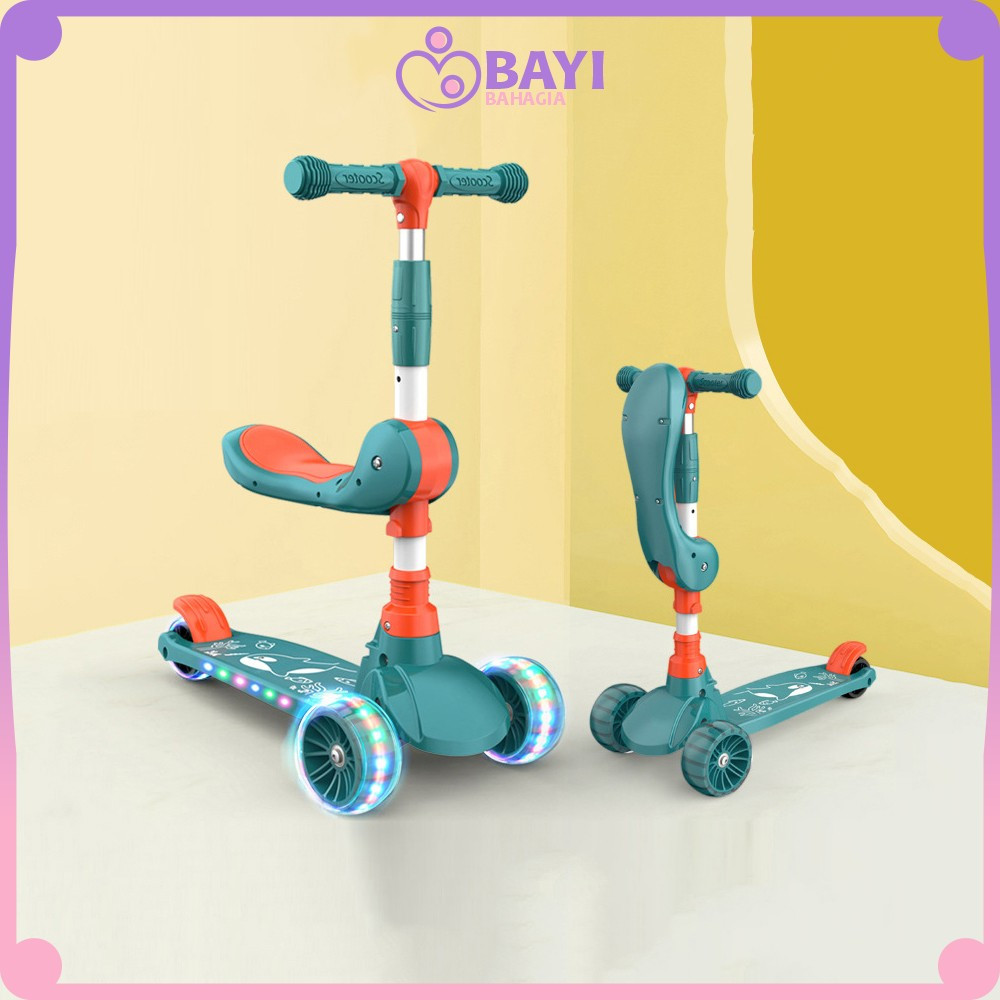 Skuter Otoped Roda 3 dengan Tempat Duduk / Mainan Anak Skuter 2in1 Roda Nyala / Otoped Roda dengan M