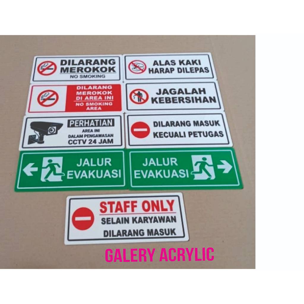 

Acrylic plat sign label jagalah kebersihan, alas kaki harap dilepas, dilarang masuk kecuali petugas