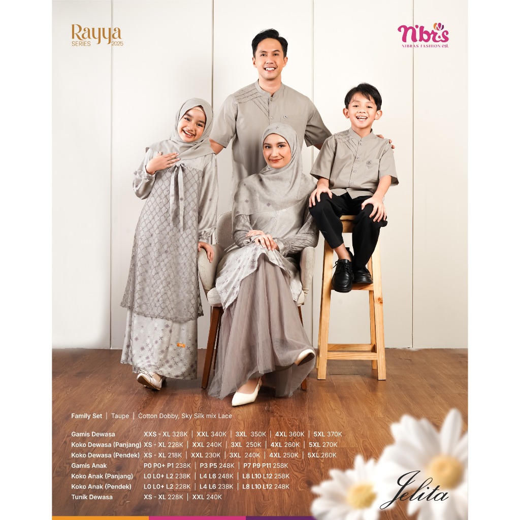 SARIMBIT TERBARU 2025 COUPLE FAMILY LEBARAN RAYYA SERIES JELITA TAUPE BY NBRS FASHION - BAJU BUSANA 