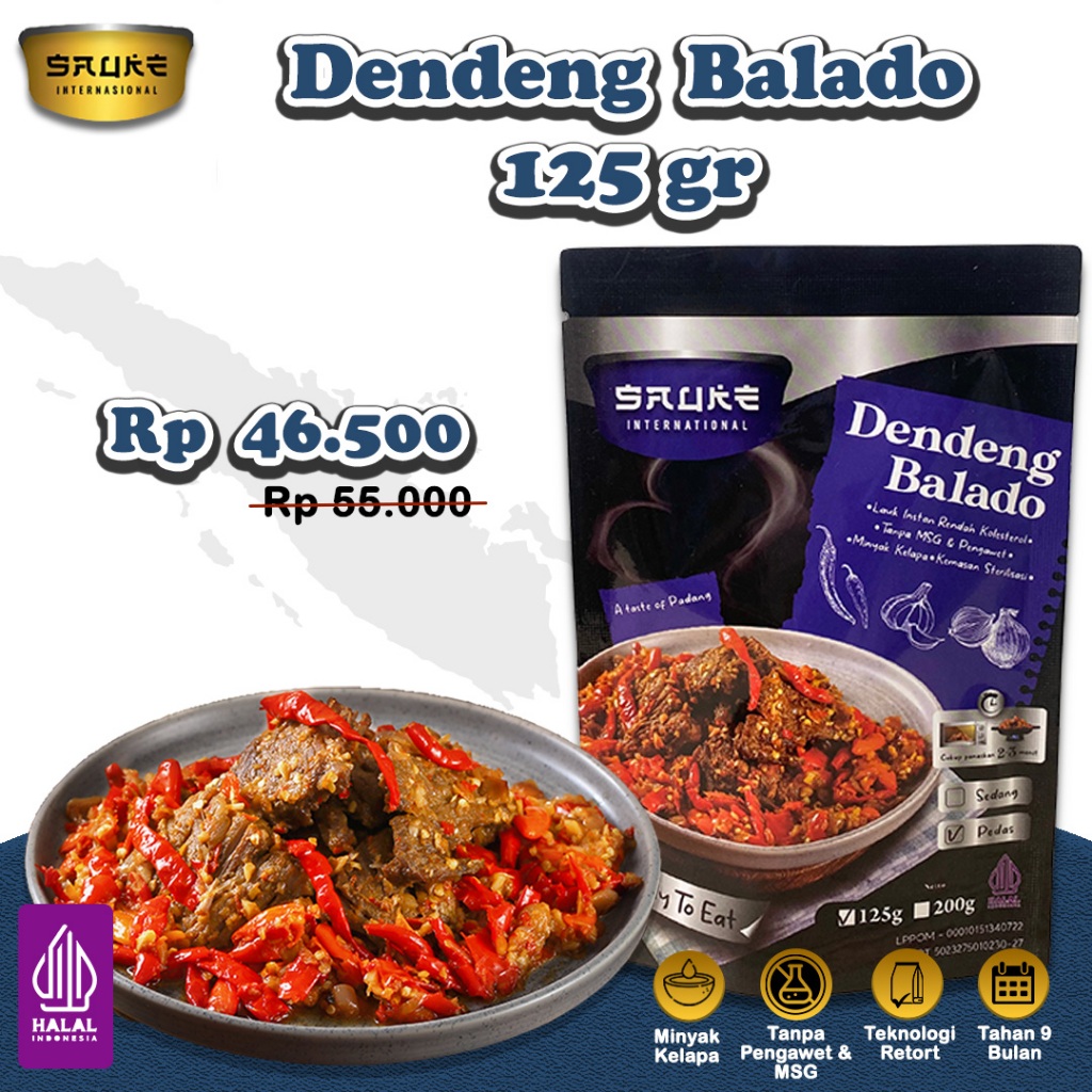 

SAUKE Dendeng Balado Basah 125gr Lauk Siap Saji Tahan 9 Bulan Suhu Ruang Tanpa Pengawet