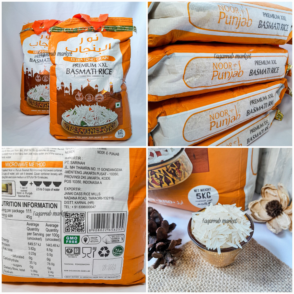 

Basmati Noor E Punjab Beras Basmati Extra Long Nasi Kebuli Asli Murah Original 5kg Grain XXL Rice