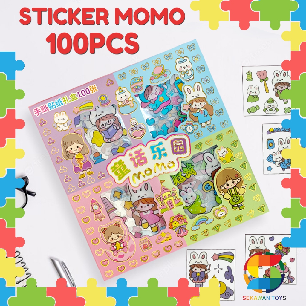 

100 Lembar Sticker MOMO 4 Warna/ Stiker Jurnal/ Sticker Buku Jurnal Lucu Anti Air