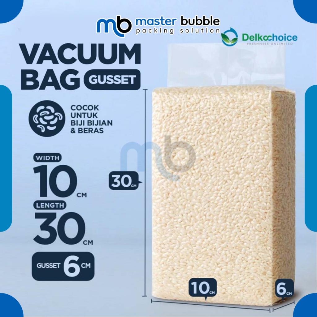 Plastik Vacuum Vacum Bag 10 X 30cm Gusset Nylon Beras / Cemilan / Bubuk Premium Satuan - Delkochoice