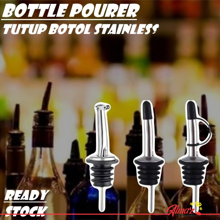 Bottle Pourer Stainless Tutup Botol Dispenser Kecap Oil Cuka Madu - Tali + Karet