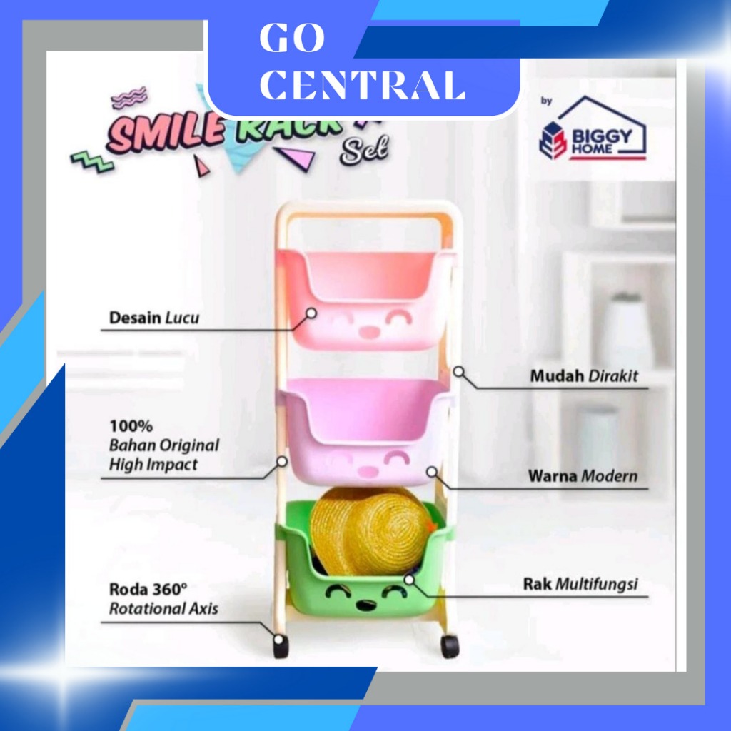 GC RAK BIGGY SMILE 3 SUSUN 3 WARNA ADA RODA / RAK SERBAGUNA / RAK SUSUN3
