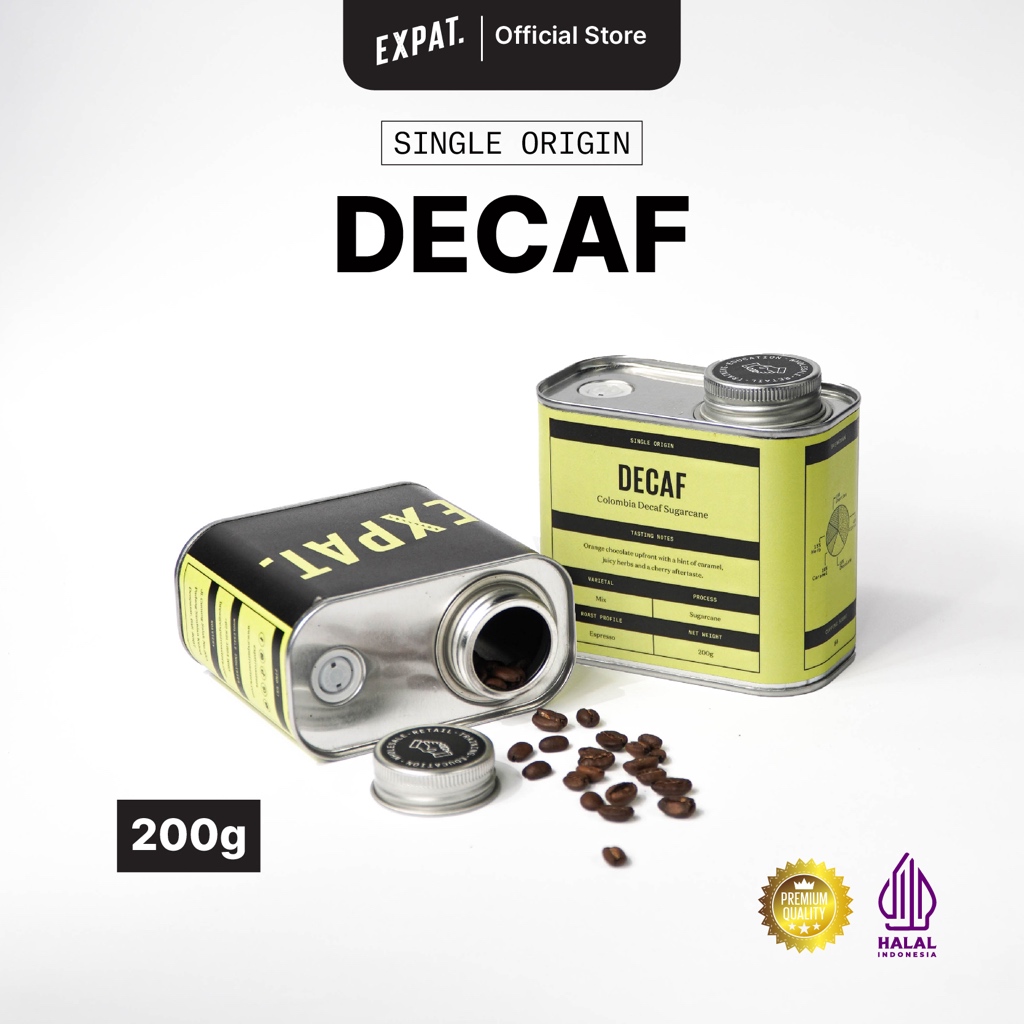 

Expat Roasters Specialty Coffee Decaf Espresso Roast Biji Kopi / bubuk kopi Arabika Kemasan 200gr / Non Kafein