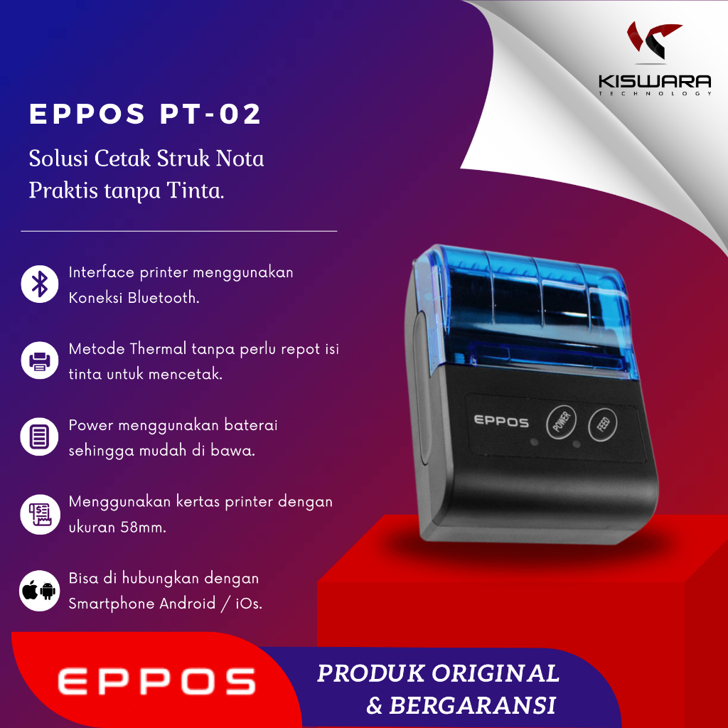 EPPOS PT-02  Printer Thermal printer bluetooth portable mini baterai