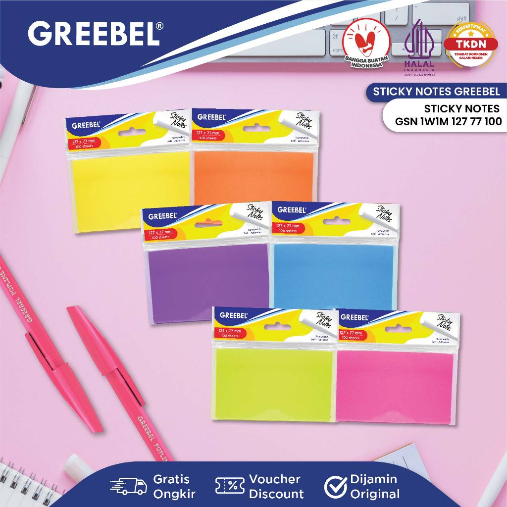 

GREEBEL Sticky Notes Kertas Catatan 100 Lembar (1W1M 127 77) Note Memo Alat Tulis Kantor