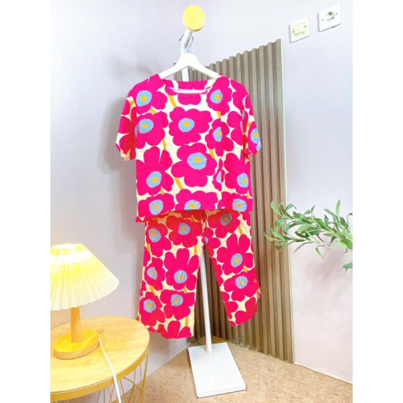 TALITA CROP MOTIF/SETELAN 7/8 / ONE SET RAYON/ SET CROP TOP / BAJU TIDUR