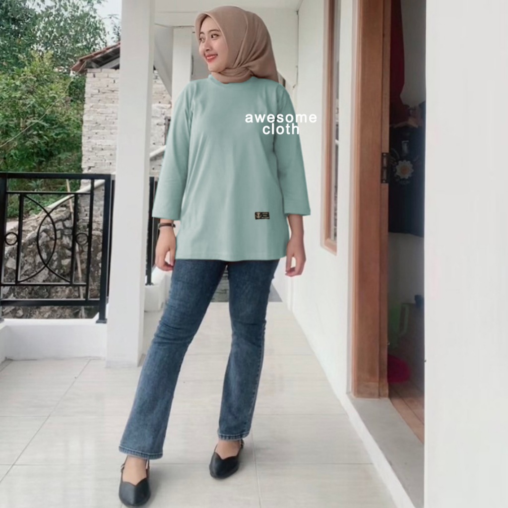 atsan wanita kaos oversize 7 8 kaos wanita oversize jumbo kaos polos oversize kaos lengan 7 8 wanita