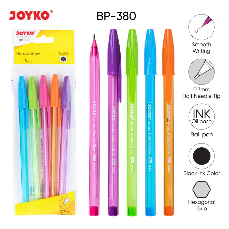 

Ball Pen Pulpen Pena Joyko BP-380 Haruto Glow 0.7 mm 1 Set 5 Pcs