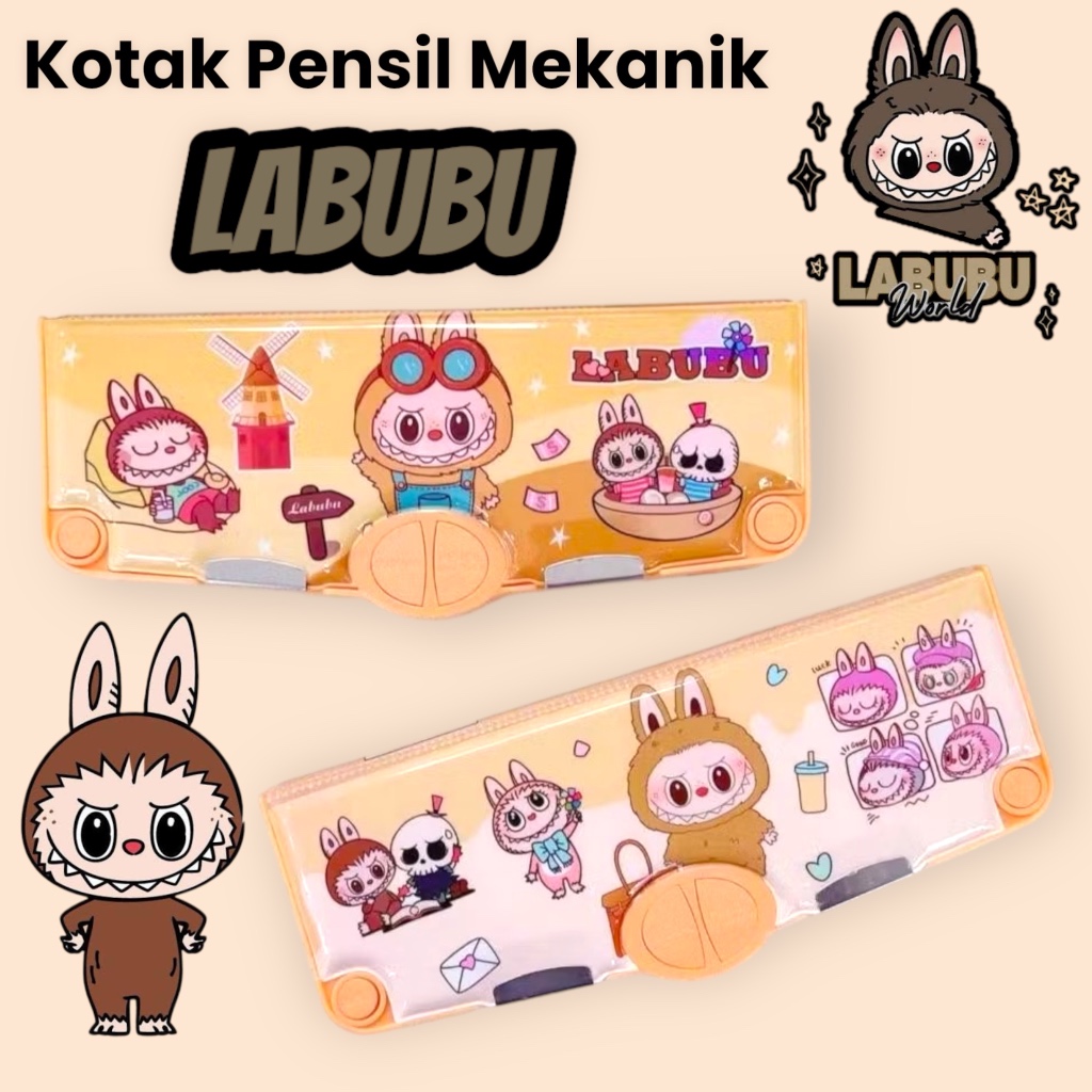 

Kotak Pensil Mekanik Boneka LABUBU Anak Sekolah Mekanik Multifungsi Fullset Penggaris Gunting Original