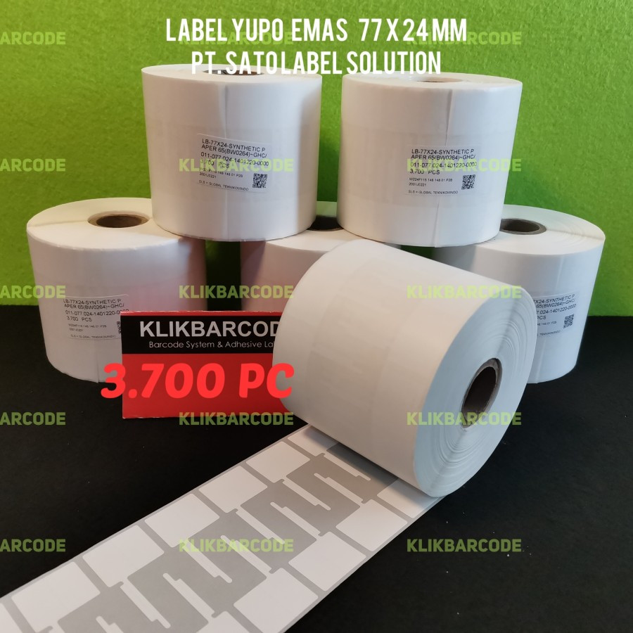 

77 X 24 - 2 LINE YUPO - FACE IN - ISI 3.700 PCS || CORE 1" || JEWELRY LABEL PERHIASAN BERLIAN EMAS PERAK SILVER - OPTIK KACAMATA |