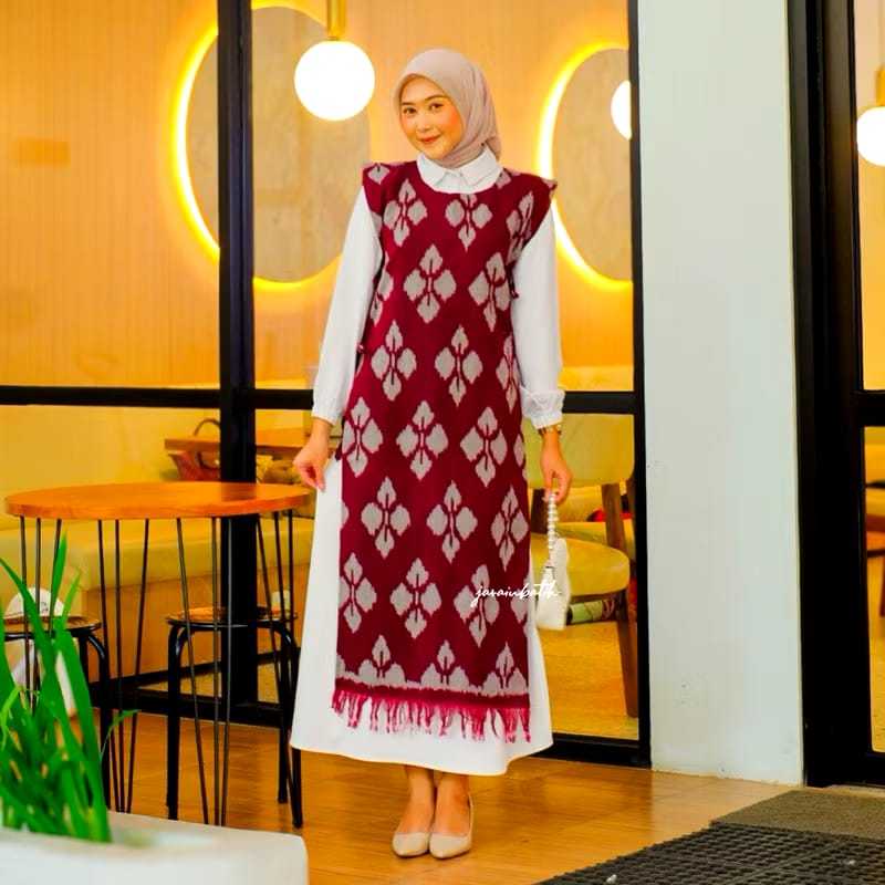 Vest Outer Tenun Long Vest Tenun Original Rompi Tenun Etnik
