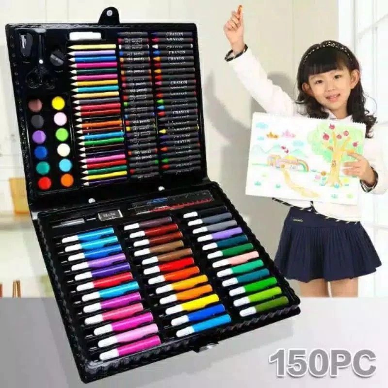 Pensil Warna Crayon set isi 150 pcs / Alat Menggambar atau Mewarnai / Crayon Anak Set Koper 150 in 1