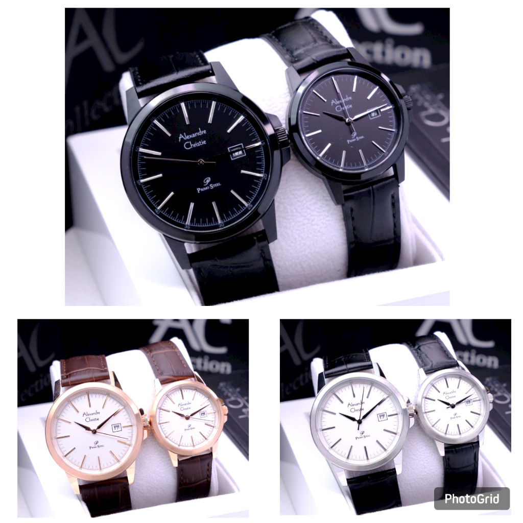 Jam Tangan Couple AC Alexandre Christie 1008 Original - Tali Kulit - Garansi Resmi 1 Tahun