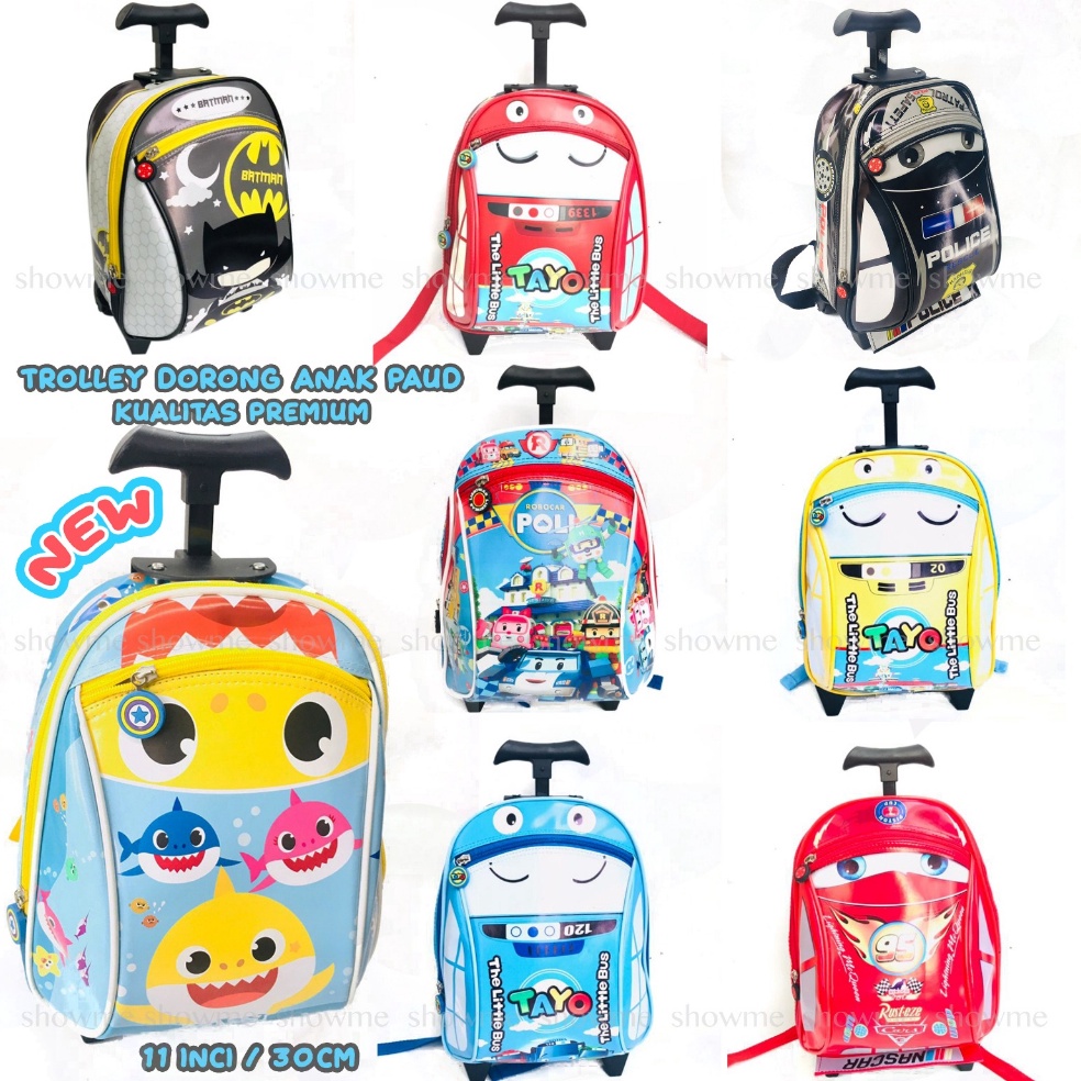 Recomended SHOWME TROLI  TROLLEY DORONG TAS ANAK SEKOLAH PAUD  TK KARAKTER BUS TAYOO KUNING  BIRU  M