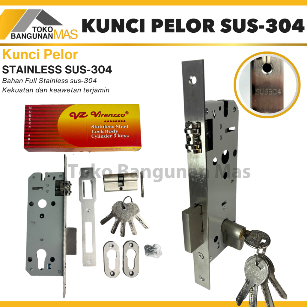 Body Kunci Pelor Stainless SUS 304 Virenzzo Body Kunci Utama Body Kunci tarung