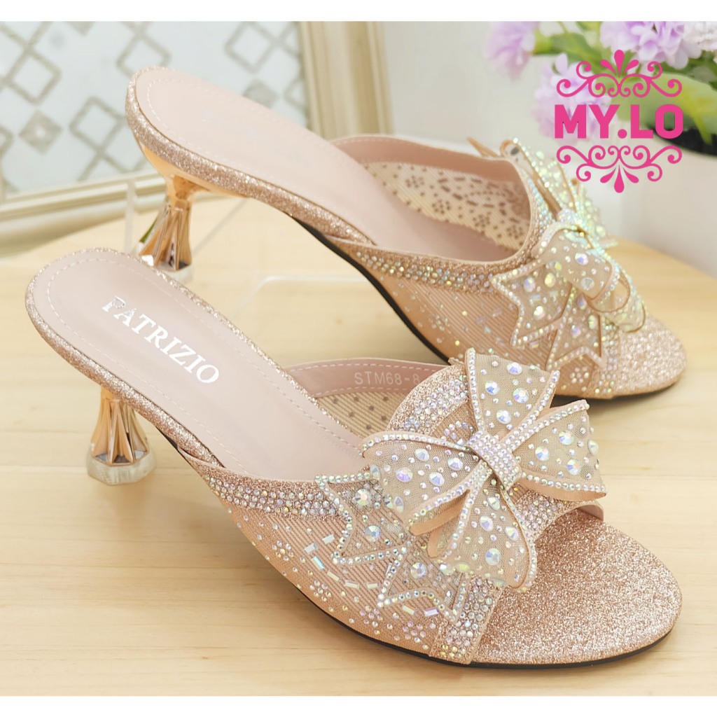 SANDAL PESTA WANITA SELOP KEBAYA PENGANTIN SENDAL HEEL KONDANGAN PEREMPUAN SLOP MEWAH ELEGAN PREMIUM