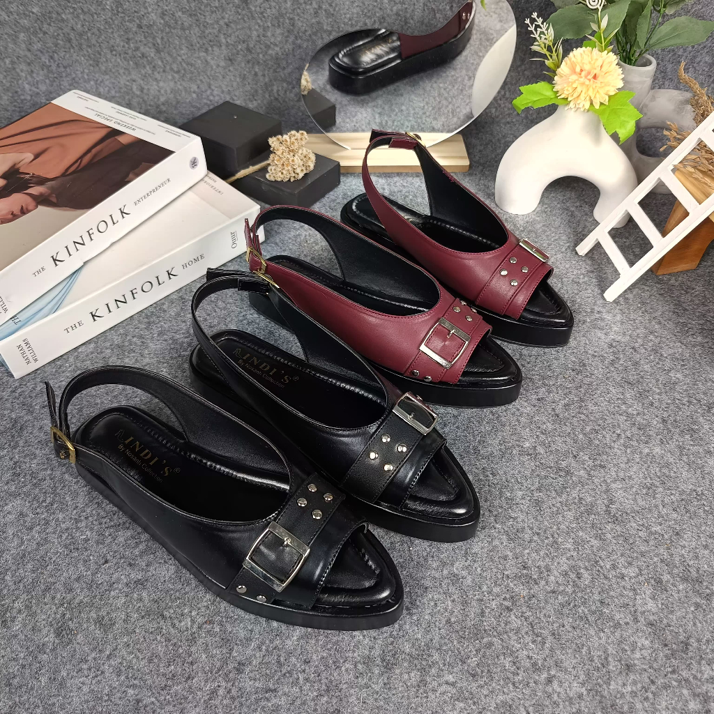Nesanh BIANCA Sepatu Sandal Mules Wanita Flatform Tali Slingback Aesthetic Sol karet Ukuran 37-42