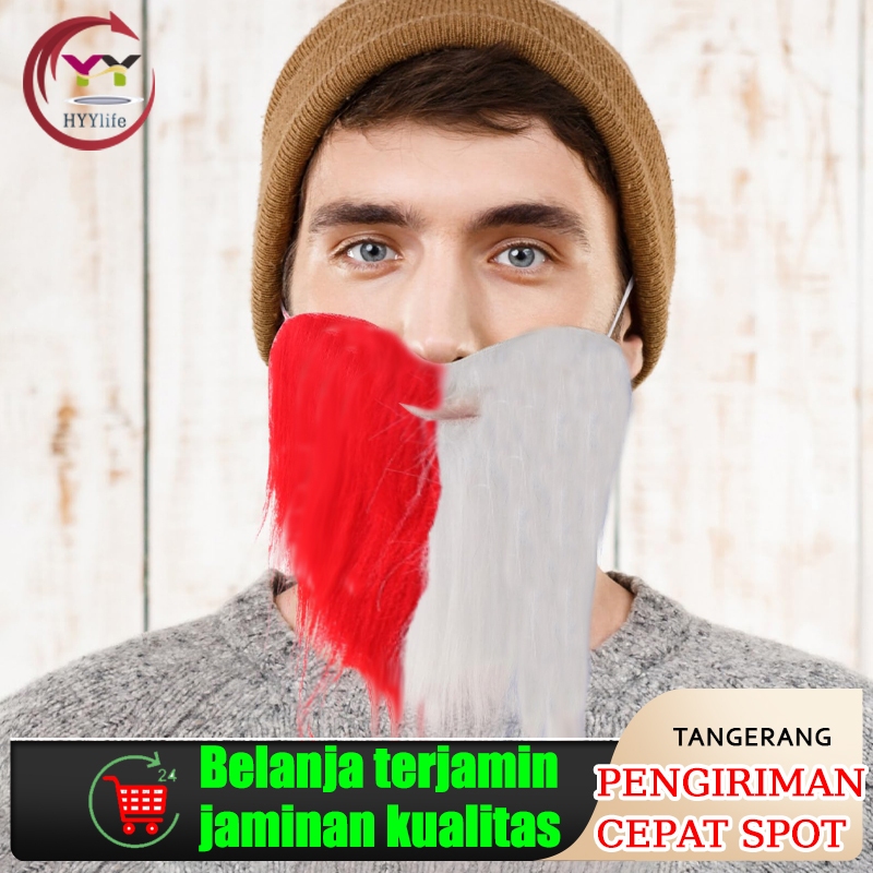 Jenggot Palsu Merah Putih/Jenggot Palsu Merah Putih Untuk Halloween