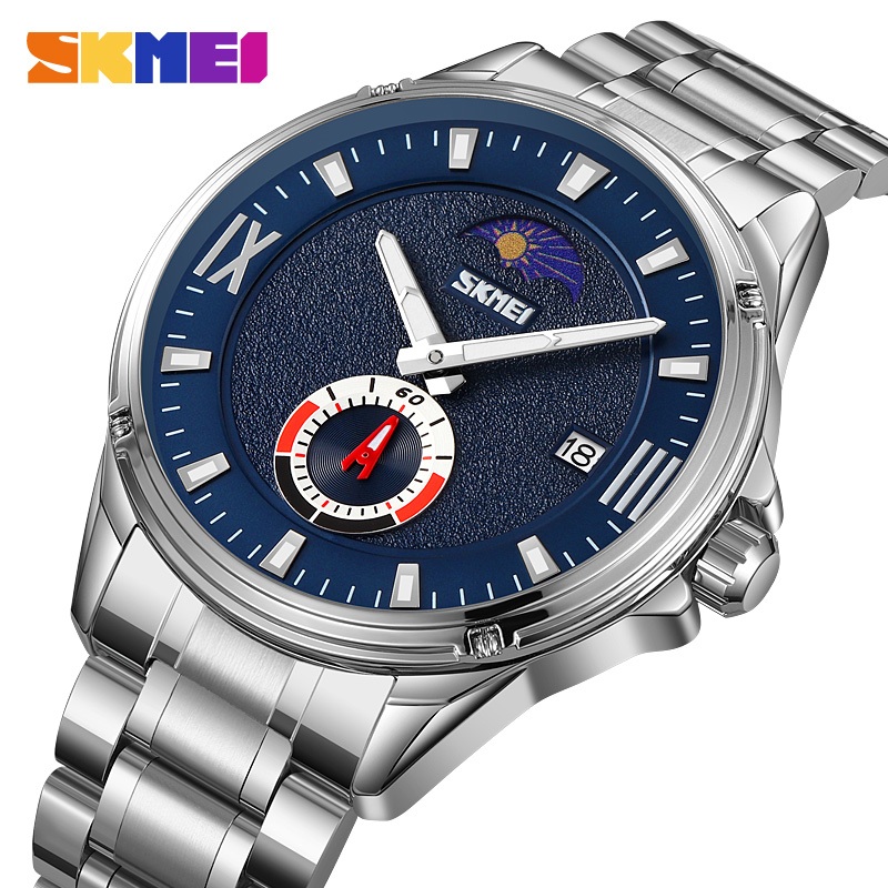 Jam Tangan Pria Analog SKMEI 9326 SILVER BLUE WATER RESIST 30M