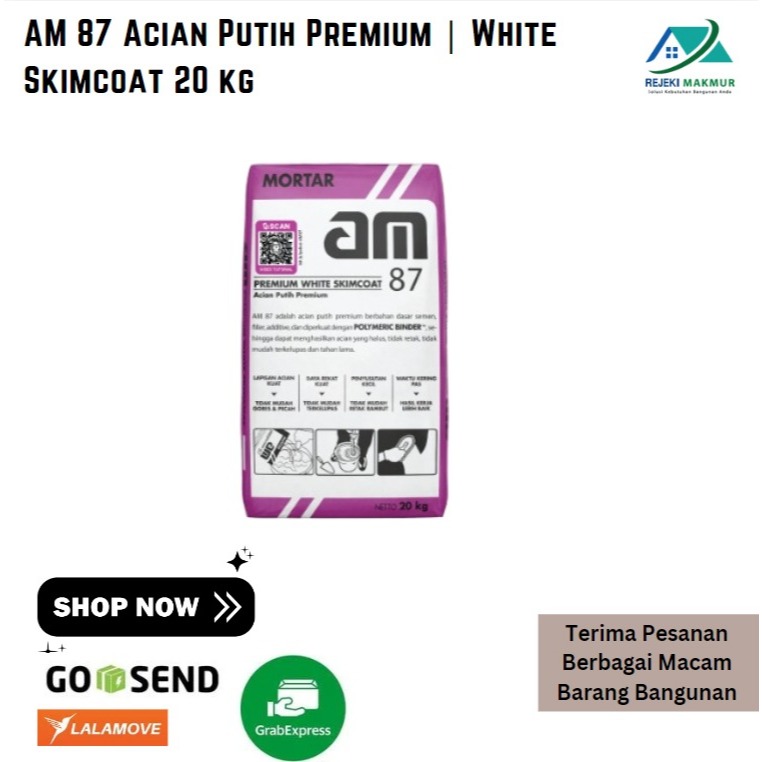 AM 87 Acian Putih Premium | White Skimcoat 20 kg