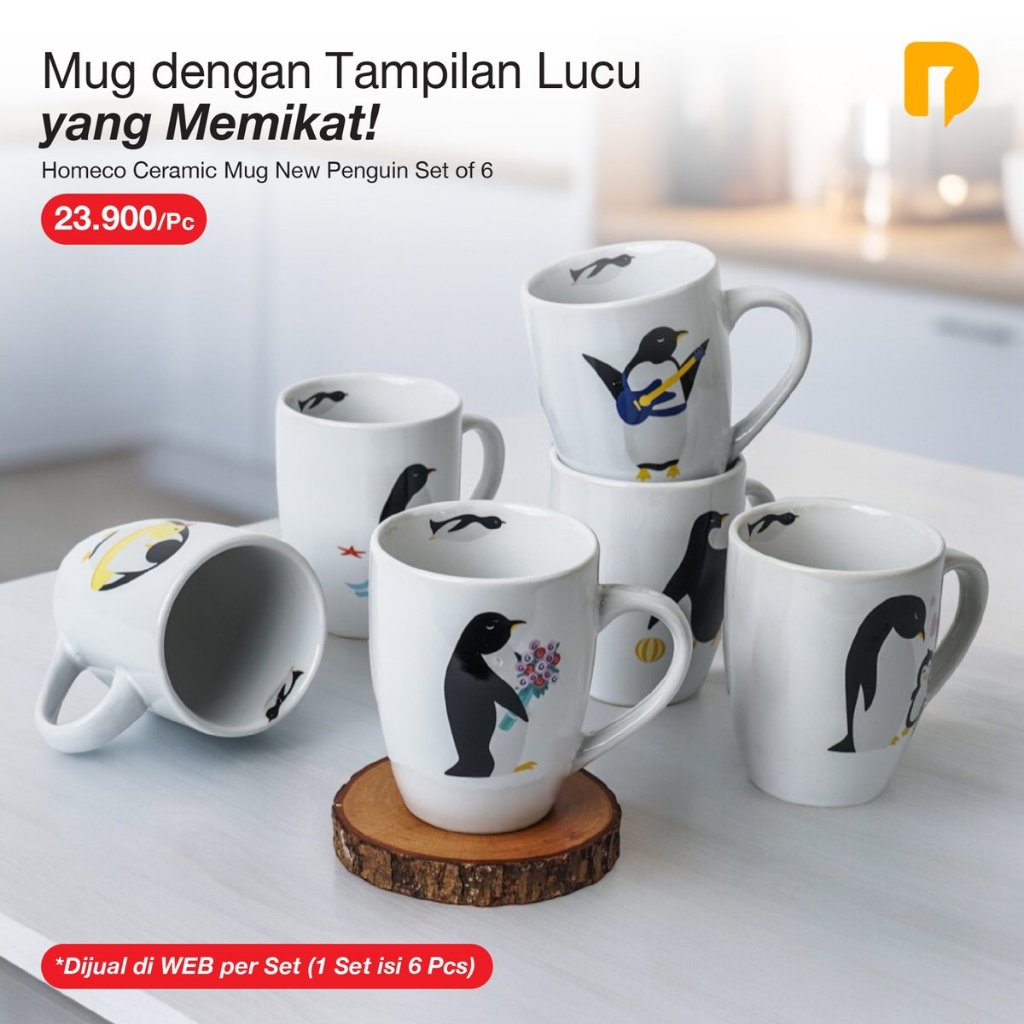Homeco Ceramic Mug New Penguin Set of 6
