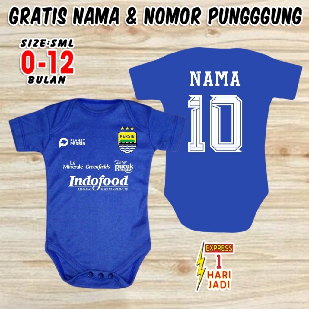 Baju Bola Bayi PERSIB GRATIS CUSTOM NAMA NOPUNG Jumper Baby BOBOTOH BANDUNG Jersey Anak Kids Romper 
