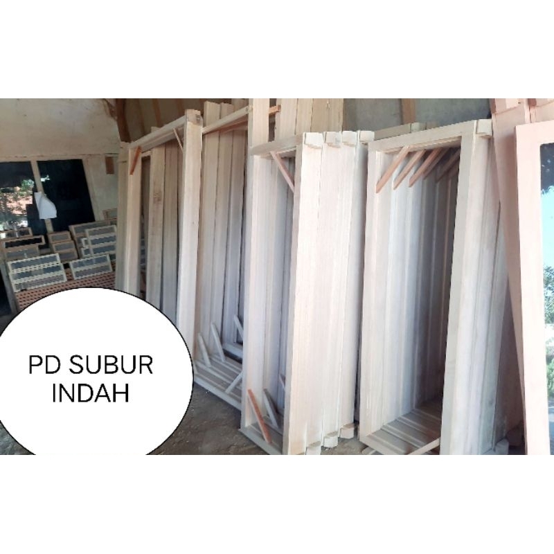 1set kusen+daun pintu single(kamar)bahan KAYU JATI PUTIH