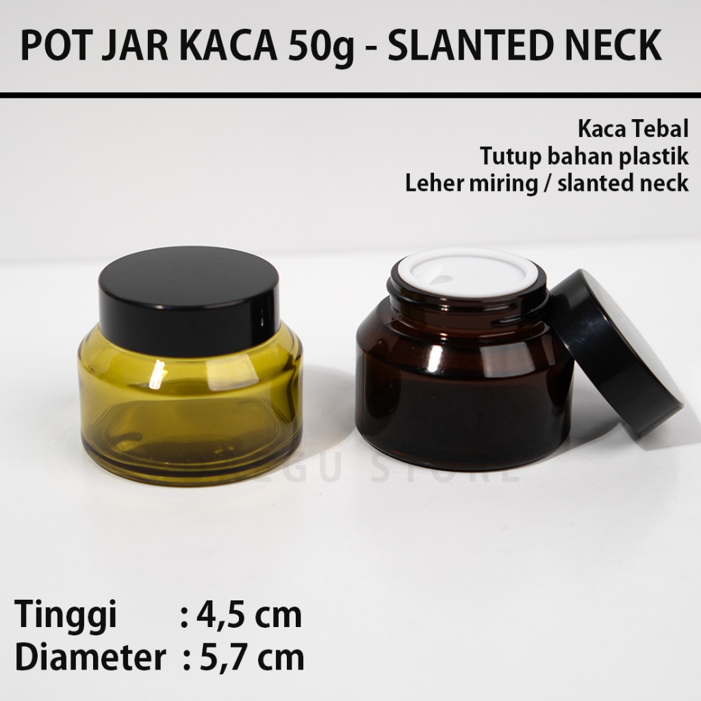 Botol Kaca Pot Jar Cream Amber Slanted 50Gr 50Gram - Wadah Krim Kosmetik Leher Miring
