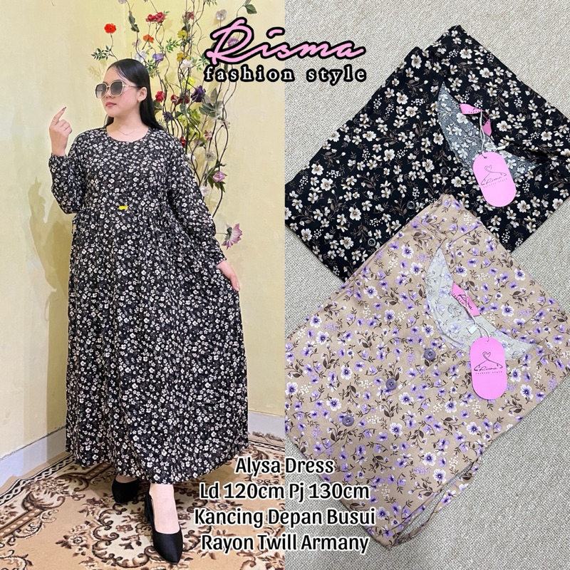 Dress rayon Alysa motif bunga dress rayon twill armany import dress wanita kekinian terbaru 2024 dre