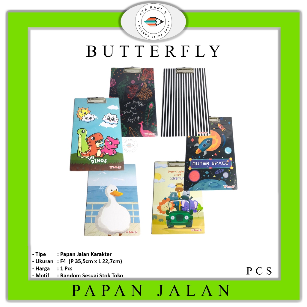 

Butterfly - Clipboard F4 Motif Random Papan Jalan Kayu - Pcs