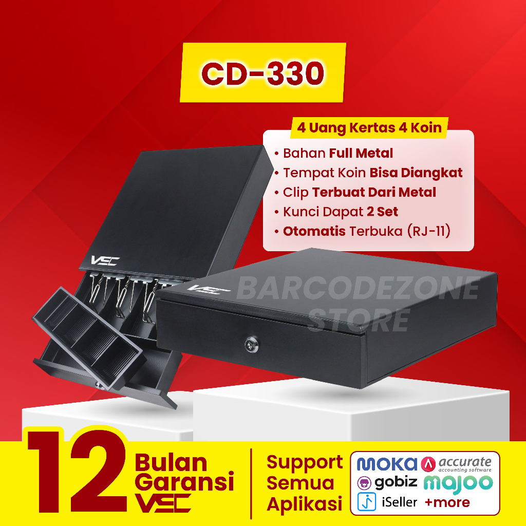Laci Uang / Cash Drawer VSC CD-330 (33 x 37 Cm ) RJ-11 OTOMATIS AUTO -  MANUAL KUNCI - Box Kasir - B
