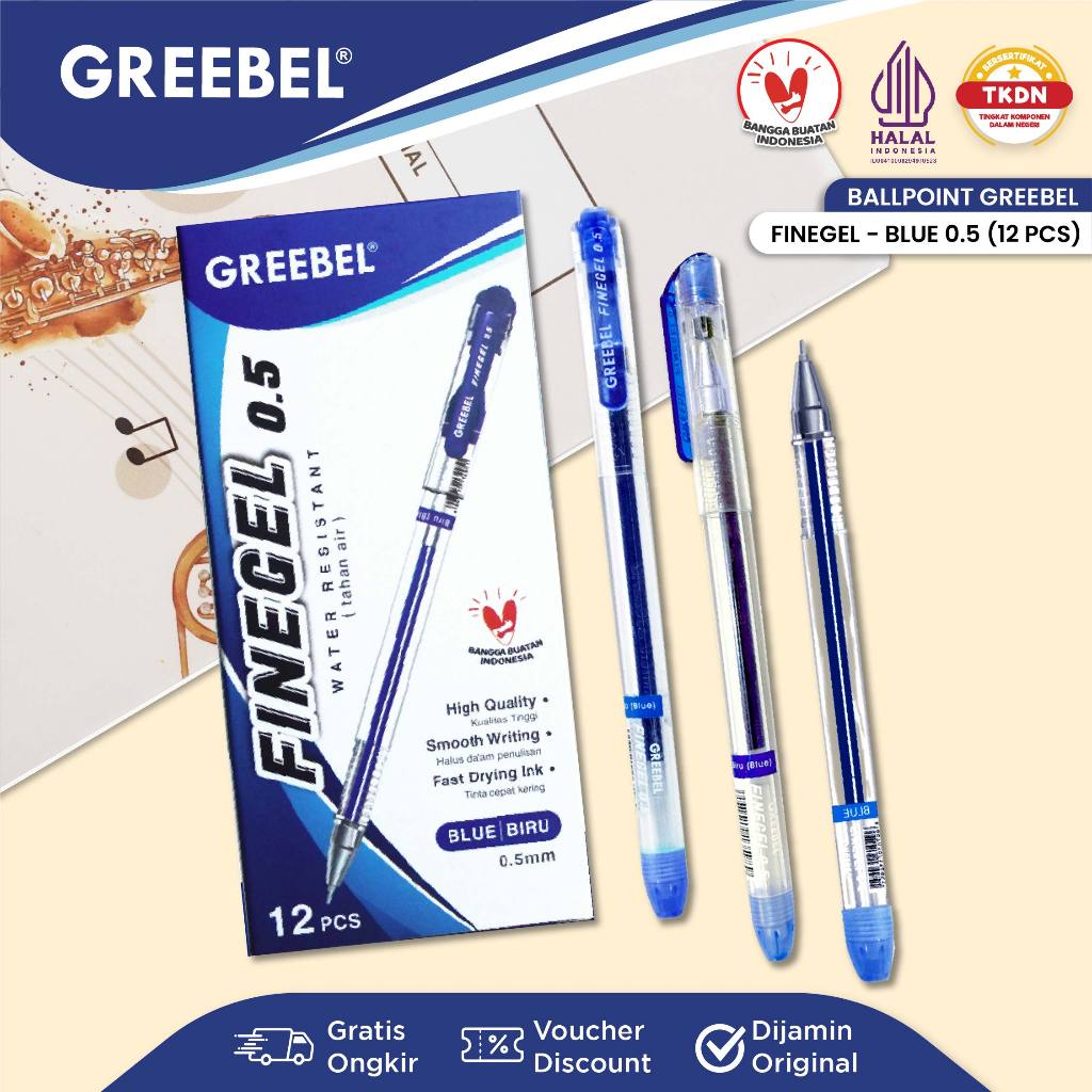

GREEBEL BALLPEN FINE GEL - BLUE 1 BOX (12 PCS) / Pen / Pulpen / Bolpen / Bolpoint 501