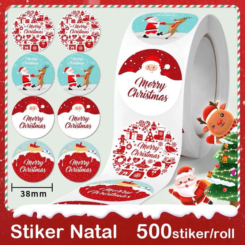 

500 lembar/stiker Natal/stiker Selamat Natal/stiker bulat/stiker kemasan paket/stiker keranjang hadiah