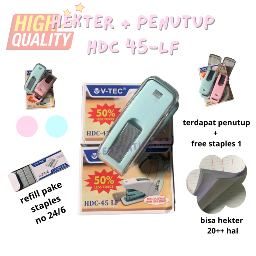 

Stapler HDC 45 - LF / Hekter High Quality Dengan Pelindung (Tempat Refill) + Free Isi 1 Staples No 24/6 Vtec