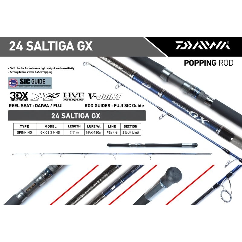 Joran Popping Daiwa SALTIGA GX 2024 | PE 3 | PE 4 | PE 4-6 | SPINNING | ALAT PANCING UNGGULAN