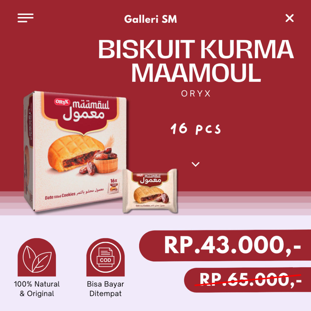 

Maamoul Biskuit Kurma Oryx 16 Pcs Snack Kukis Arab Isi Selai Kurma Dates Mamoul